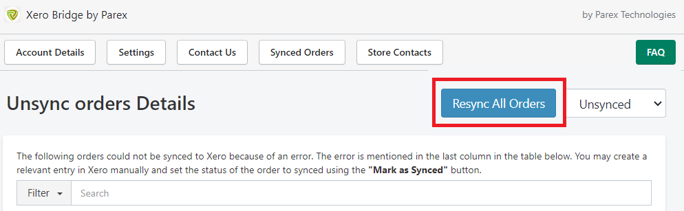 Resyncing the order from Xero bridge app.