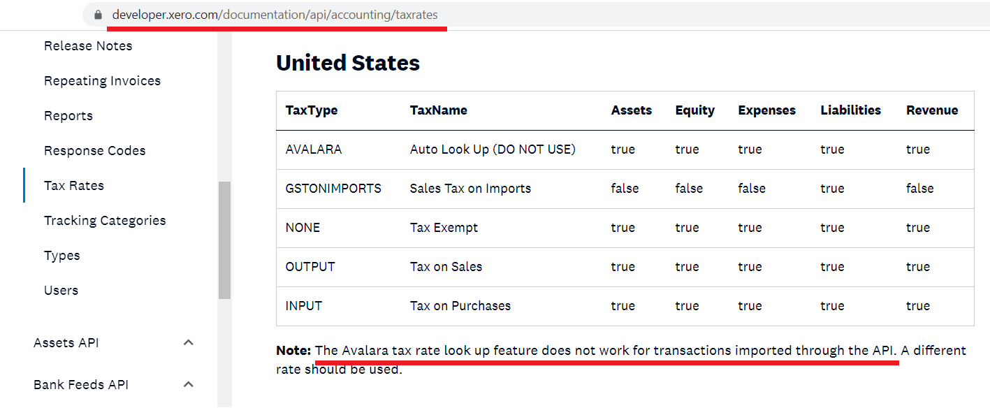 Avalara tax rate not imported through Xero API.