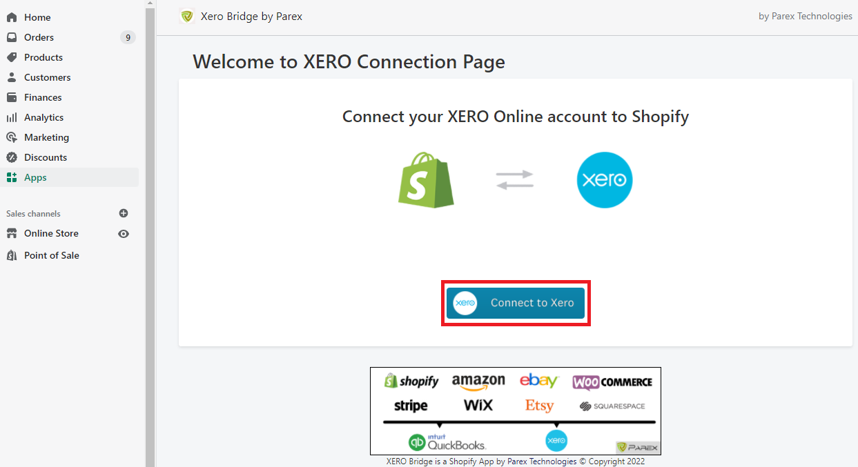 Connect Shopify to Xero by Xero bridge app.