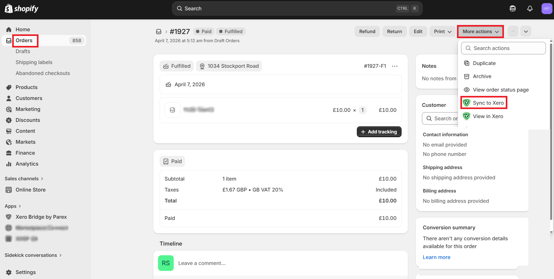 Parex Bridge - Sync and View Shopify Orders to Xero from the Order ...