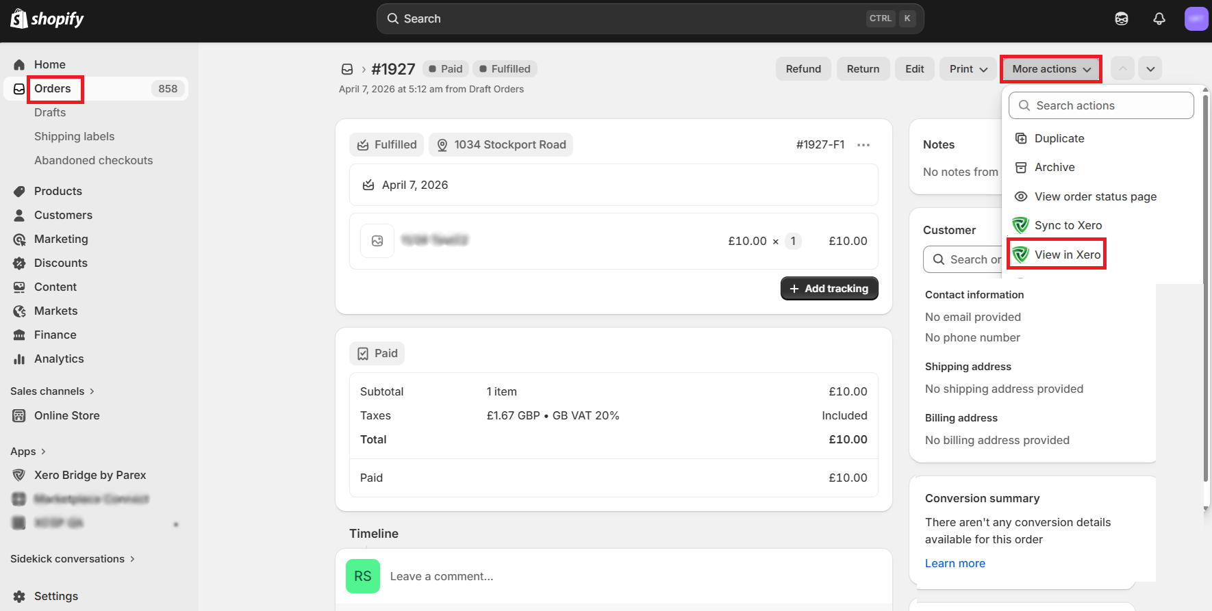 Parex Bridge - Sync and View Shopify Orders to Xero from the Order ...