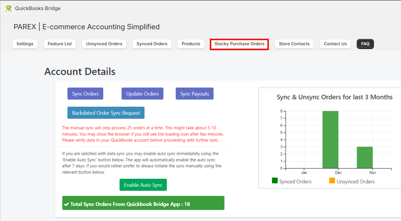 Parex Bridge - Stocky purchase order sync