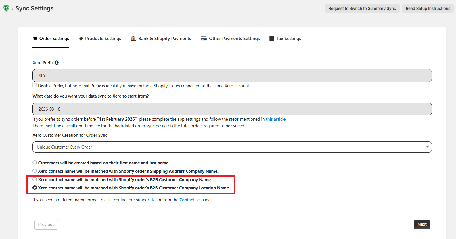 B2b Company name and B2B company location in Xero Bridge app to match the customers