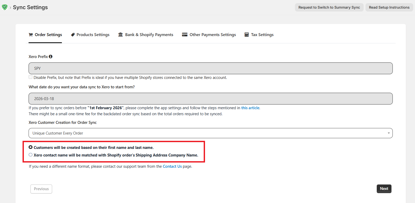 Settings for customer creation and mapping in Xero Bridge app